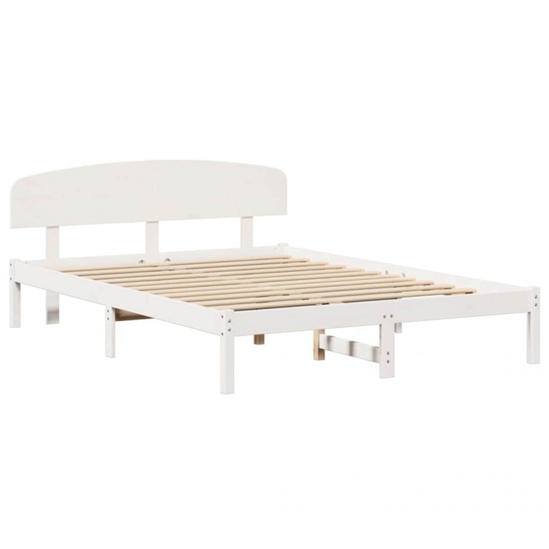 Ramka łóżka Z zagłówkiem Biały 160 x 200 cm Lite drewno sosnowe