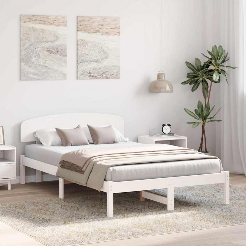 Ramka łóżka Z zagłówkiem Biały 120 x 200 cm Lite drewno sosnowe