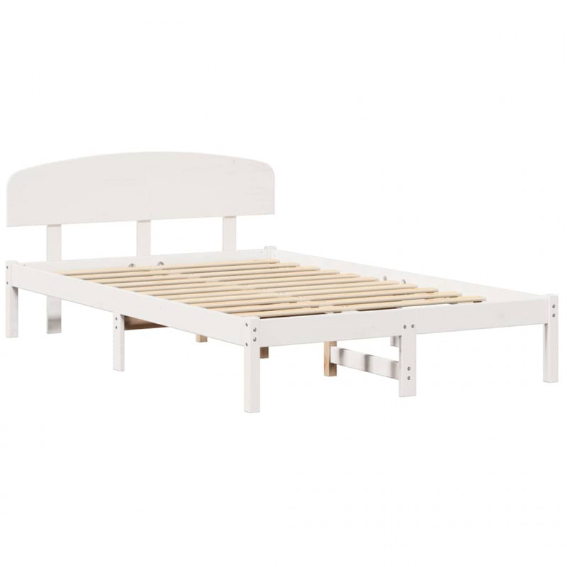 Ramka łóżka Z zagłówkiem Biały 120 x 200 cm Lite drewno sosnowe