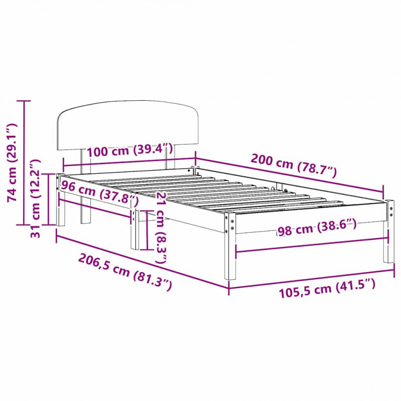 Ramka łóżka Naturalny 100 x 200 cm Lite drewno sosnowe