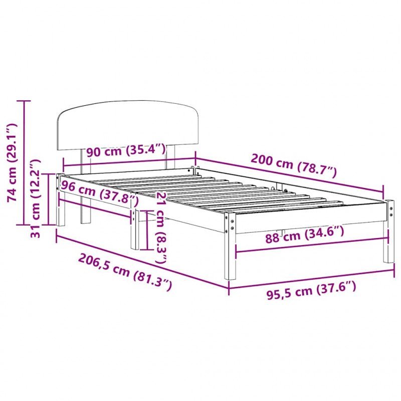 Ramka łóżka Woskowy Brąz 90 x 200 cm Lite drewno sosnowe