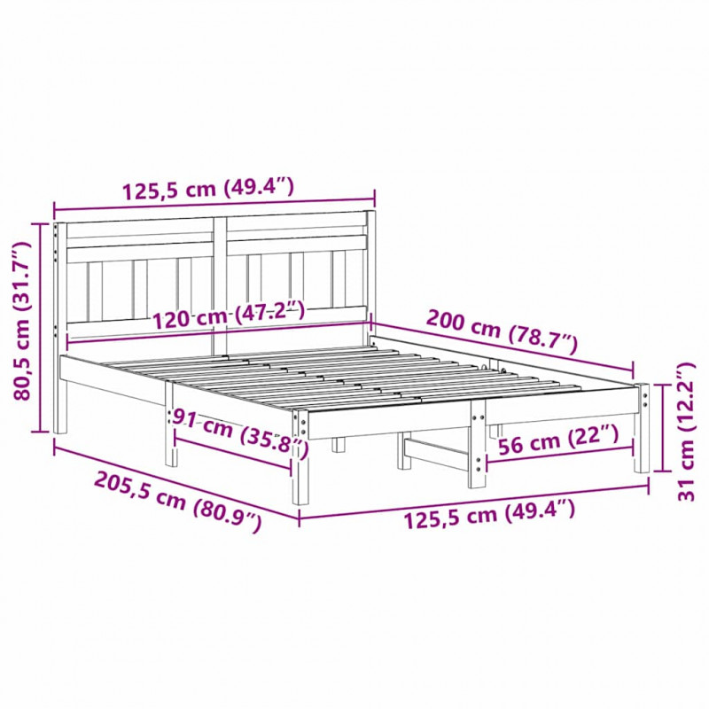 Ramka łóżka Brązowy 120 x 200 cm Lite drewno sosnowe