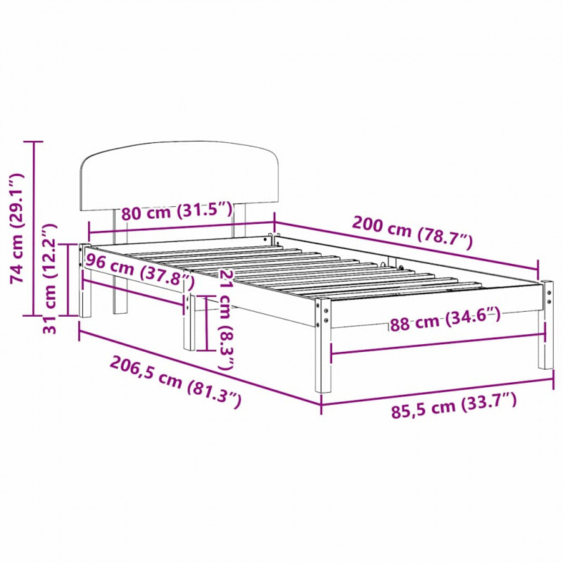 Ramka łóżka Woskowy Brąz 80 x 200 cm Lite drewno sosnowe