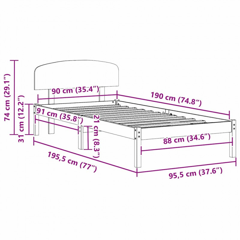 Ramka łóżka Naturalny 90 x 190 cm Lite drewno sosnowe