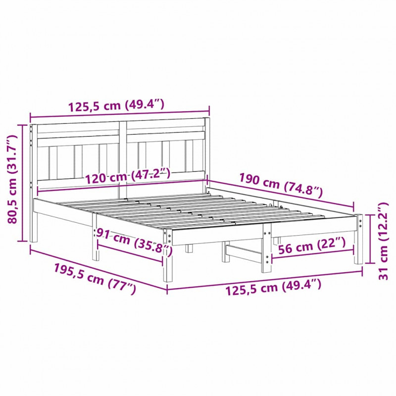 Ramka łóżka Biały 120 x 190 cm Lite drewno sosnowe