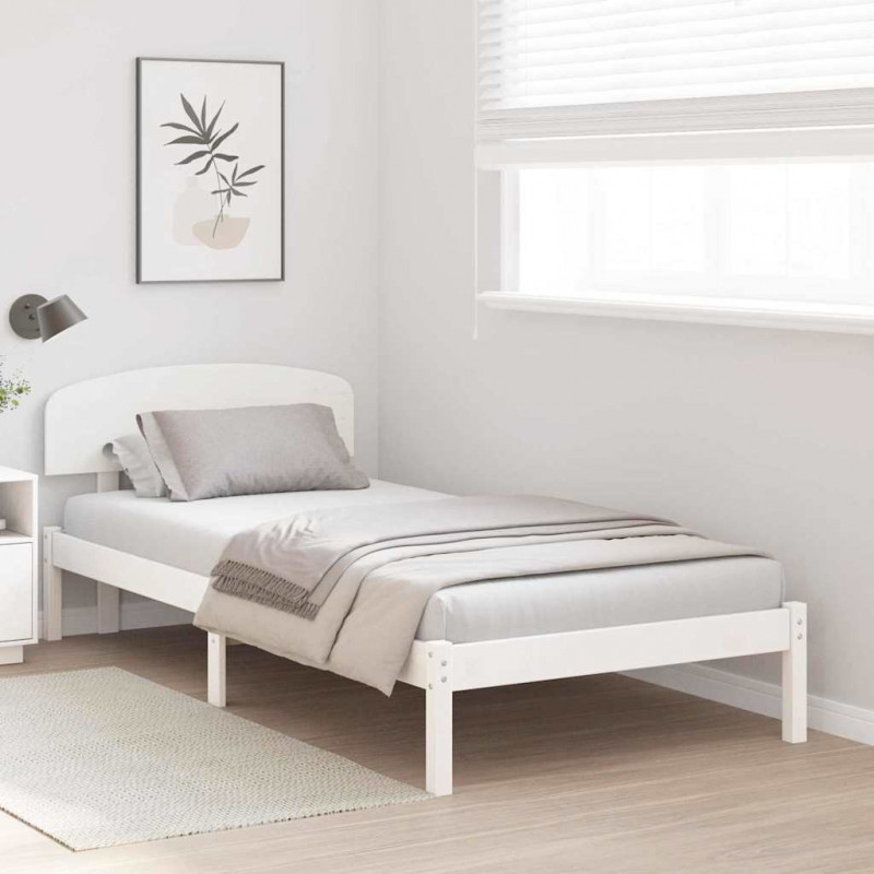 Ramka łóżka Z zagłówkiem Biały 75 x 190 cm Lite drewno sosnowe