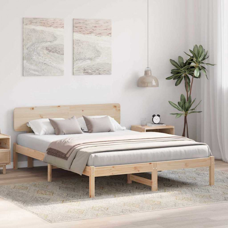 Ramka łóżka Naturalny 200 x 200 cm Lite drewno sosnowe