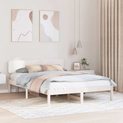 Ramka łóżka Z zagłówkiem Biały 200 x 200 cm Lite drewno sosnowe