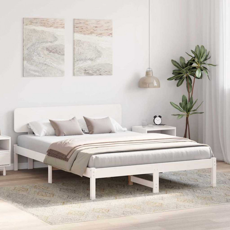 Ramka łóżka Z zagłówkiem Biały 200 x 200 cm Lite drewno sosnowe
