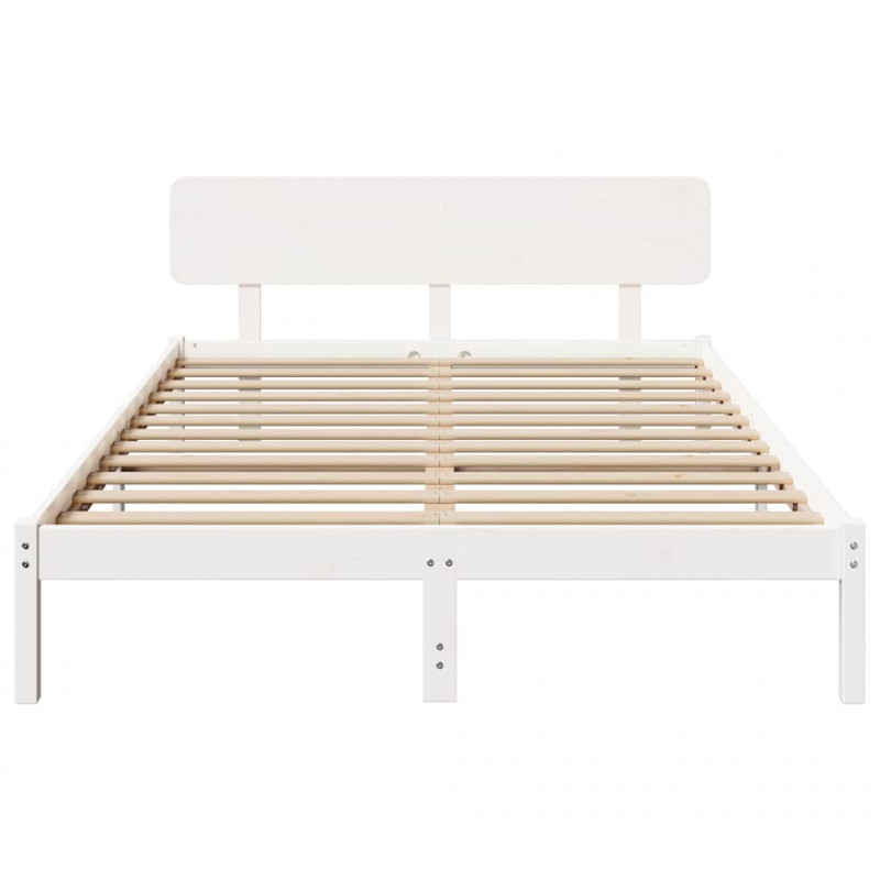 Ramka łóżka Z zagłówkiem Biały 200 x 200 cm Lite drewno sosnowe