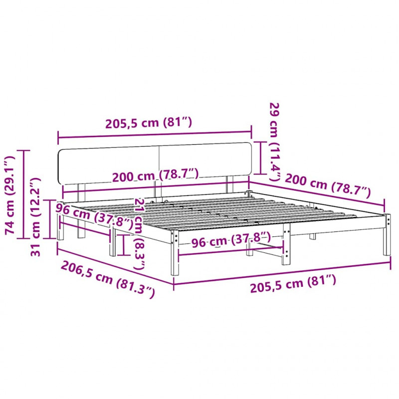 Ramka łóżka Woskowy Brąz 200 x 200 cm Lite drewno sosnowe