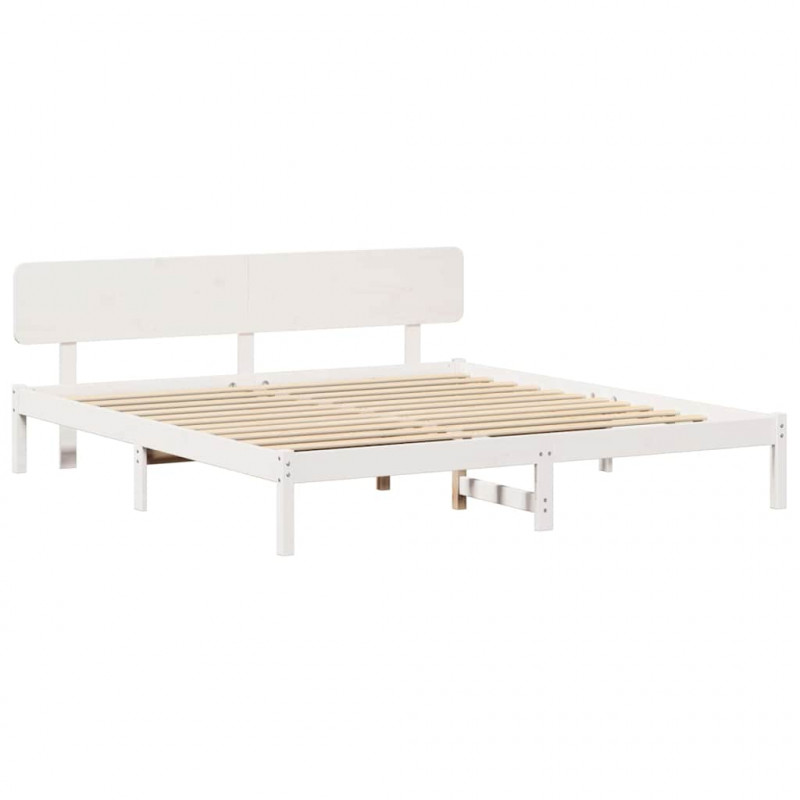 Ramka łóżka Z zagłówkiem Biały 180 x 200 cm Lite drewno sosnowe