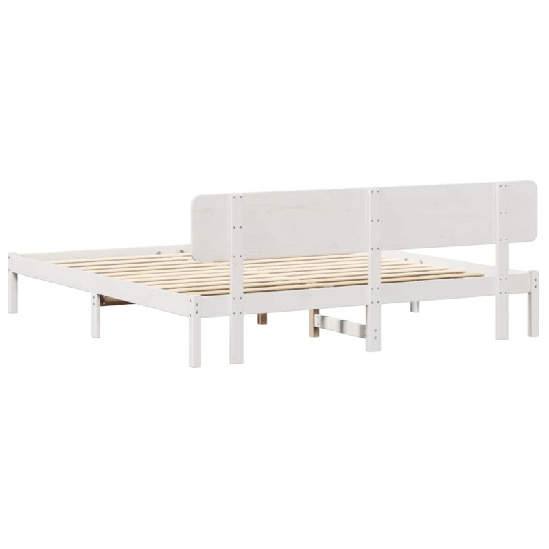 Ramka łóżka Z zagłówkiem Biały 180 x 200 cm Lite drewno sosnowe