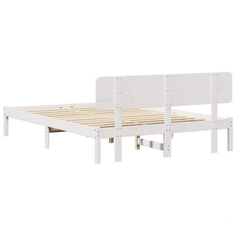 Ramka łóżka Z zagłówkiem Biały 160 x 200 cm Lite drewno sosnowe