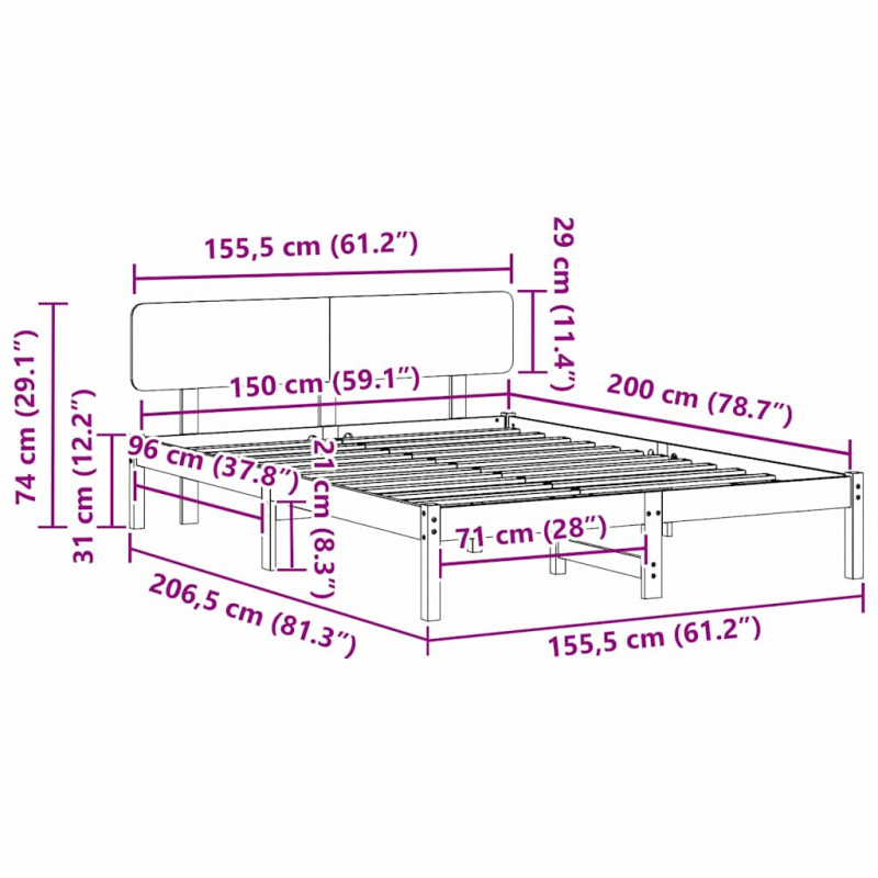 Ramka łóżka Naturalny 150 x 200 cm Lite drewno sosnowe