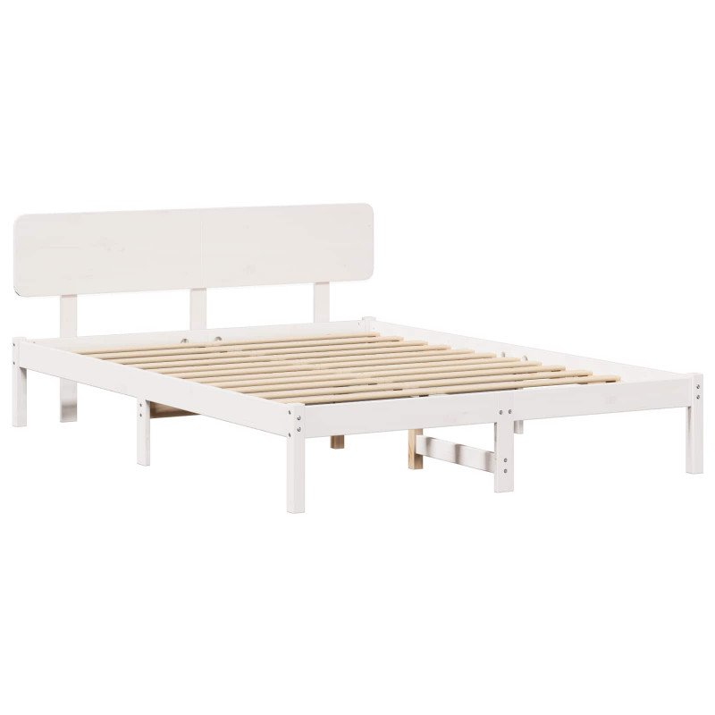 Ramka łóżka Z zagłówkiem Biały 140 x 200 cm Lite drewno sosnowe