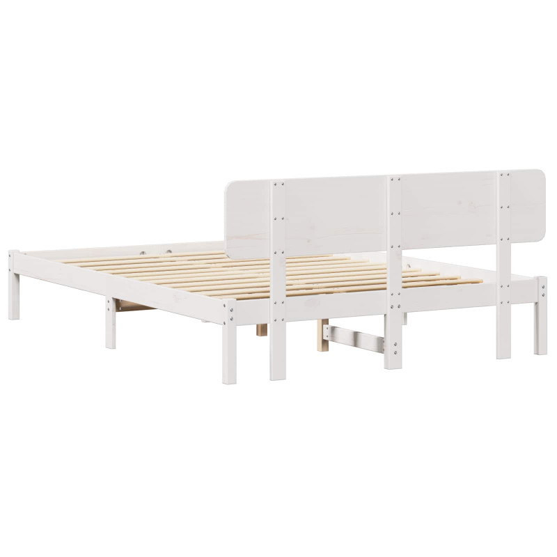 Ramka łóżka Z zagłówkiem Biały 140 x 200 cm Lite drewno sosnowe