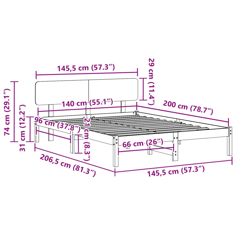 Ramka łóżka Z zagłówkiem Biały 140 x 200 cm Lite drewno sosnowe