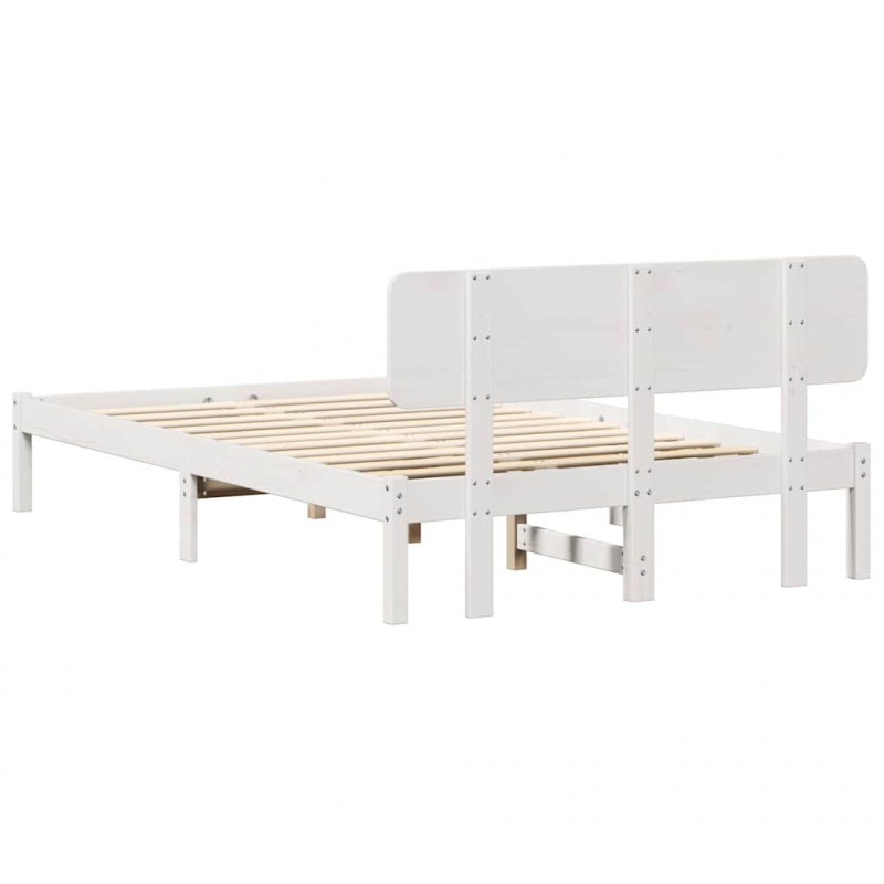 Ramka łóżka Z zagłówkiem Biały 120 x 200 cm Lite drewno sosnowe