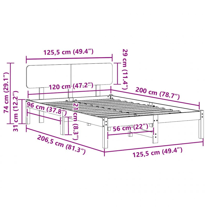 Ramka łóżka Z zagłówkiem Biały 120 x 200 cm Lite drewno sosnowe