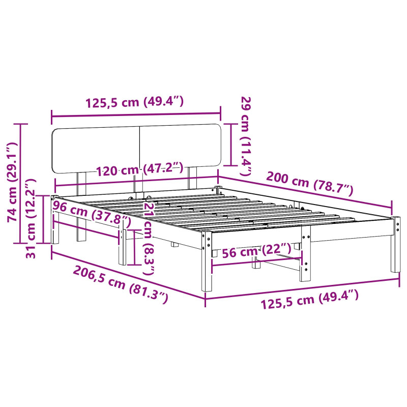Ramka łóżka Woskowy Brąz 120 x 200 cm Lite drewno sosnowe