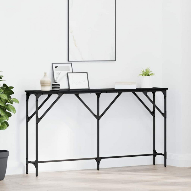 Konsola Czarny dąb 140 x 23 x 75 cm Drewno inżynieryjne i metal