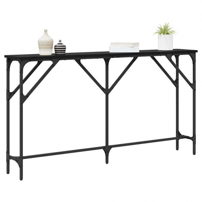 Konsola Czarny dąb 140 x 23 x 75 cm Drewno inżynieryjne i metal