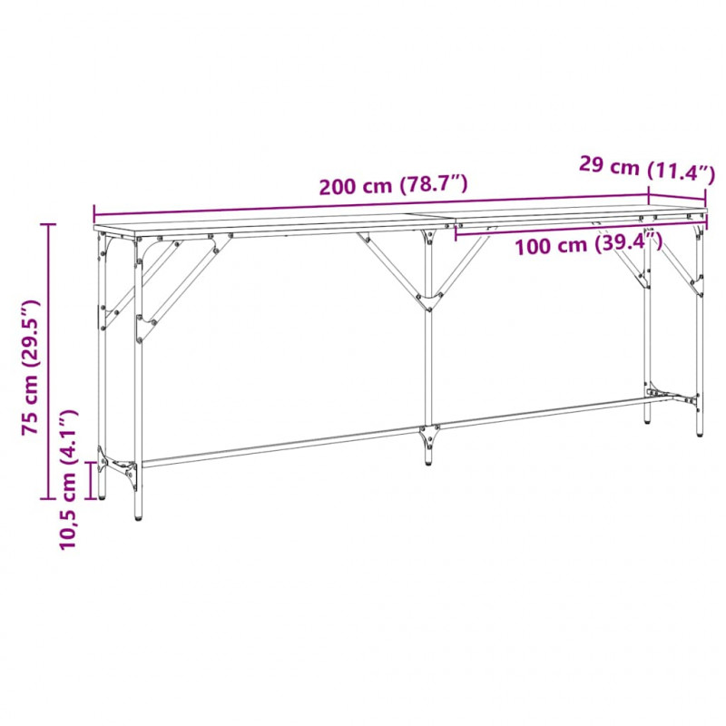 Konsola Czarny dąb 200 x 29 x 75 cm Drewno inżynieryjne i metal