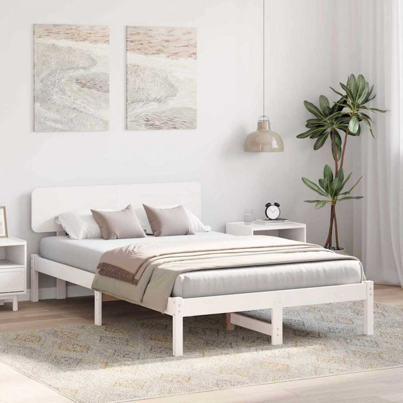 Ramka łóżka Z zagłówkiem Biały 120 x 190 cm Lite drewno sosnowe