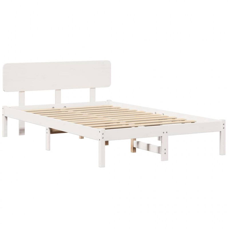 Ramka łóżka Z zagłówkiem Biały 120 x 190 cm Lite drewno sosnowe