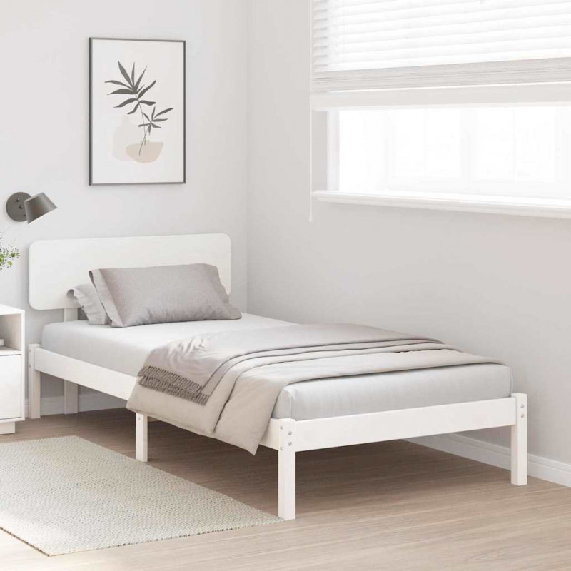 Ramka łóżka Z zagłówkiem Biały 100 x 200 cm Lite drewno sosnowe