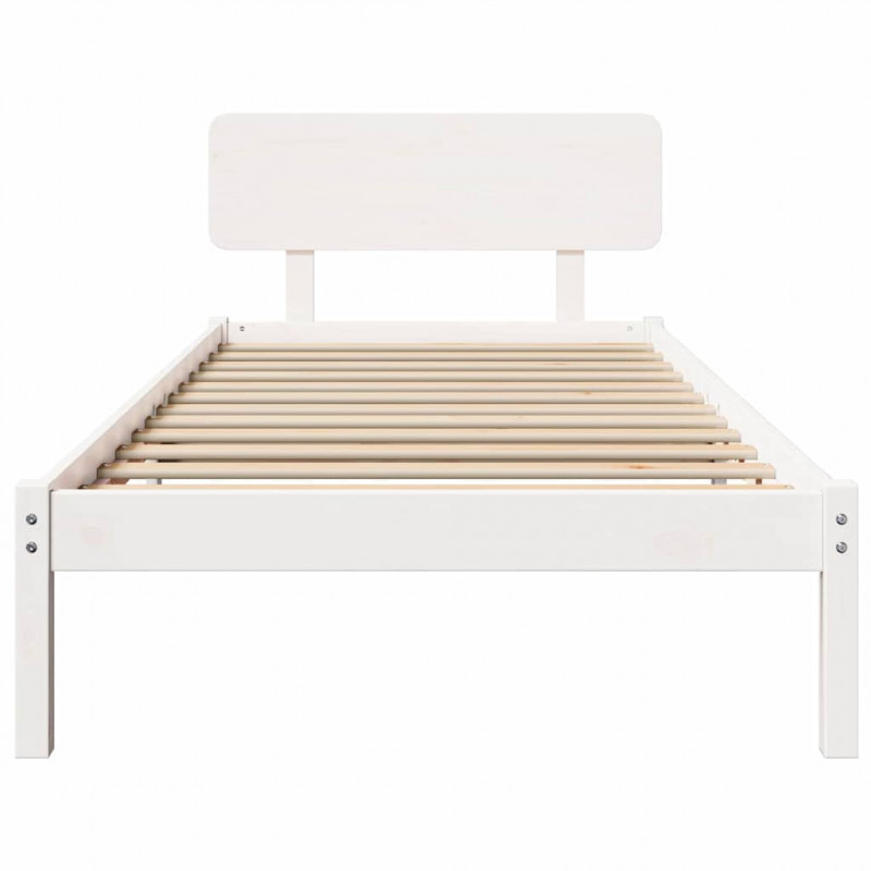Ramka łóżka Z zagłówkiem Biały 100 x 200 cm Lite drewno sosnowe