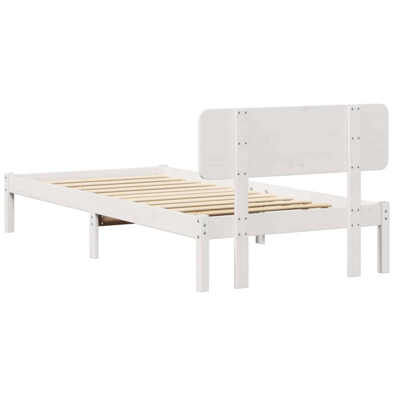 Ramka łóżka Z zagłówkiem Biały 100 x 200 cm Lite drewno sosnowe