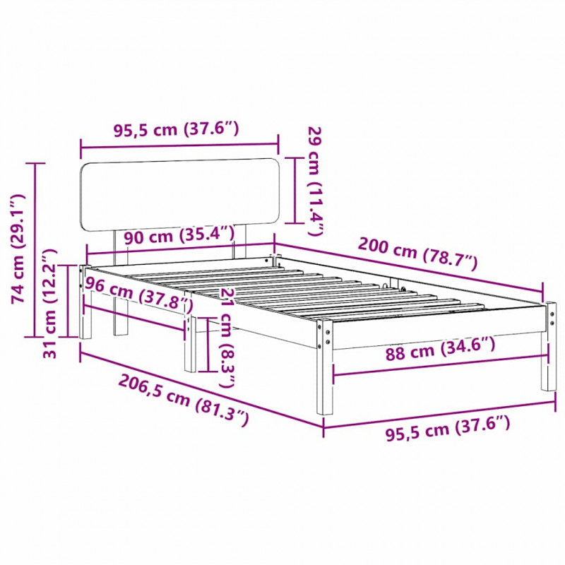 Ramka łóżka Naturalny 90 x 200 cm Lite drewno sosnowe