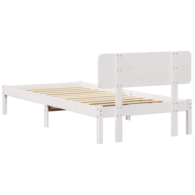 Ramka łóżka Z zagłówkiem Biały 90 x 200 cm Lite drewno sosnowe
