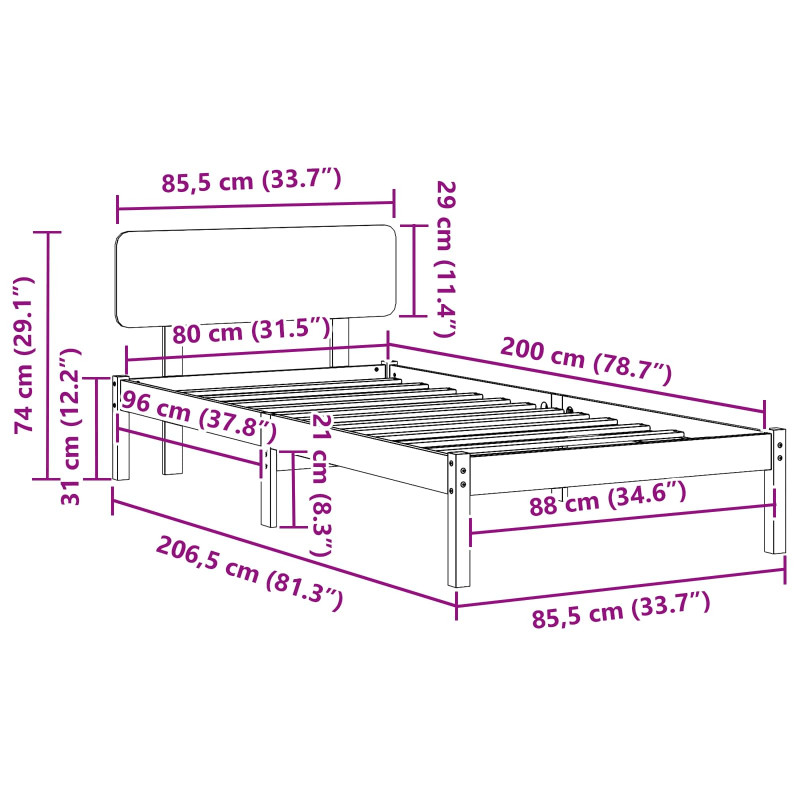 Ramka łóżka Naturalny 80 x 200 cm Lite drewno sosnowe