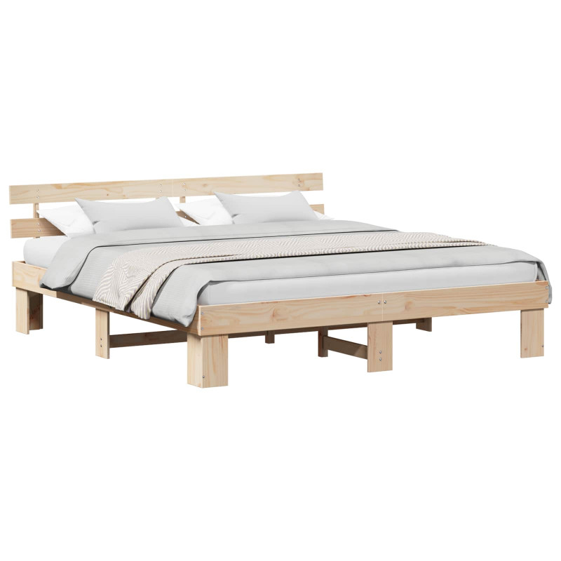Ramka łóżka Naturalny 200 x 200 cm Lite drewno sosnowe
