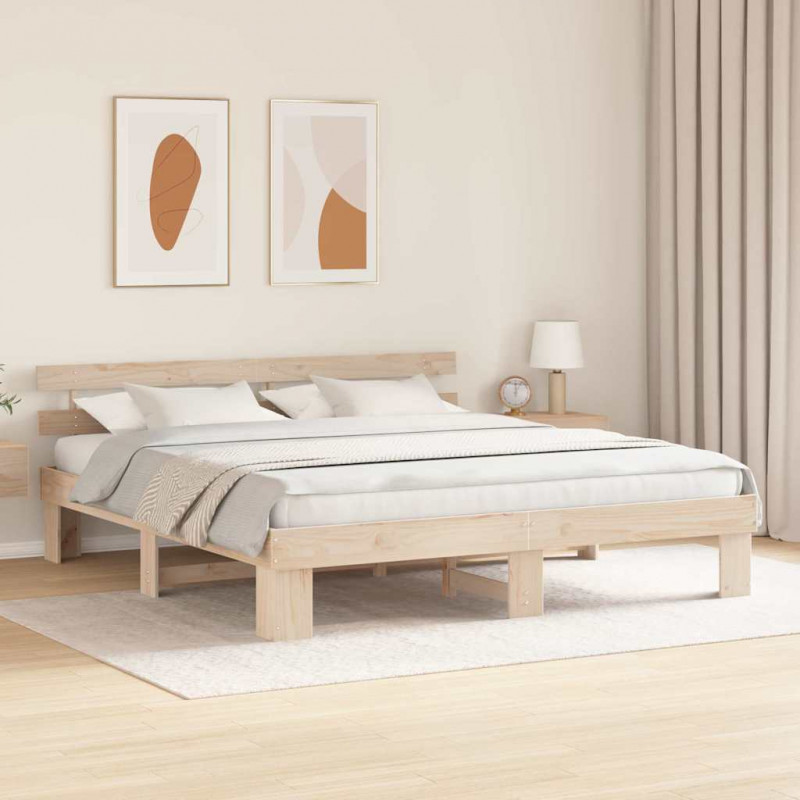 Ramka łóżka Naturalny 200 x 200 cm Lite drewno sosnowe