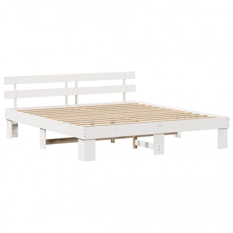 Ramka łóżka Z zagłówkiem Biały 200 x 200 cm Lite drewno sosnowe