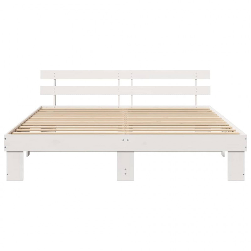 Ramka łóżka Z zagłówkiem Biały 200 x 200 cm Lite drewno sosnowe