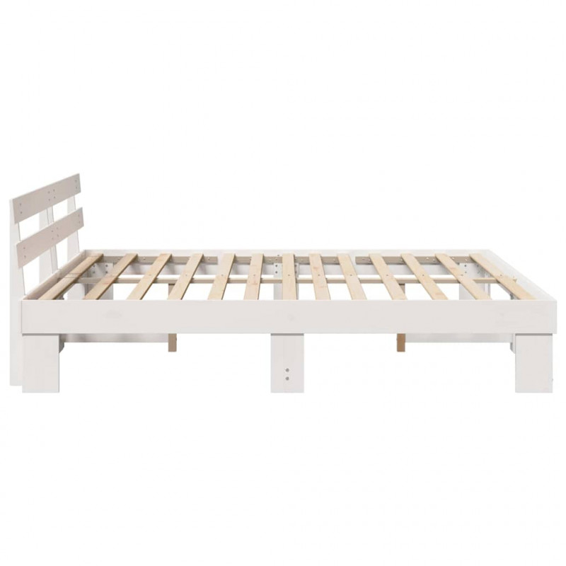 Ramka łóżka Z zagłówkiem Biały 200 x 200 cm Lite drewno sosnowe