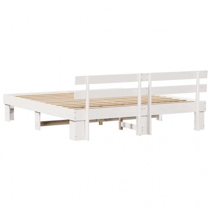 Ramka łóżka Z zagłówkiem Biały 200 x 200 cm Lite drewno sosnowe
