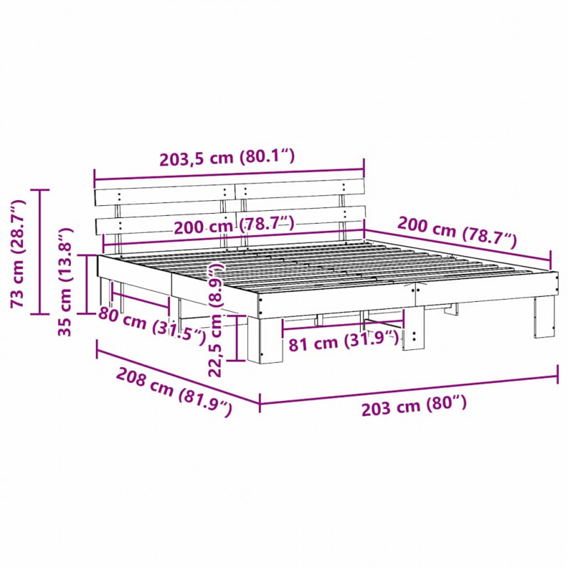 Ramka łóżka Z zagłówkiem Biały 200 x 200 cm Lite drewno sosnowe