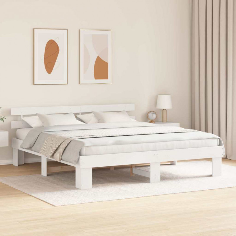 Ramka łóżka Z zagłówkiem Biały 180 x 200 cm Lite drewno sosnowe