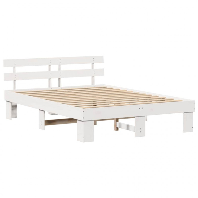 Ramka łóżka Z zagłówkiem Biały 160 x 200 cm Lite drewno sosnowe