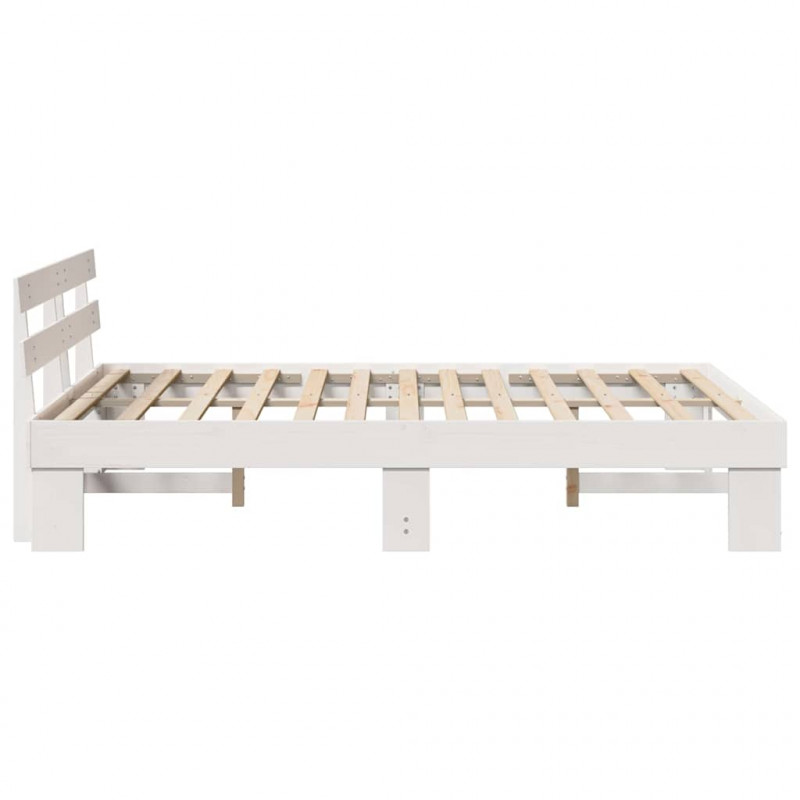 Ramka łóżka Z zagłówkiem Biały 160 x 200 cm Lite drewno sosnowe