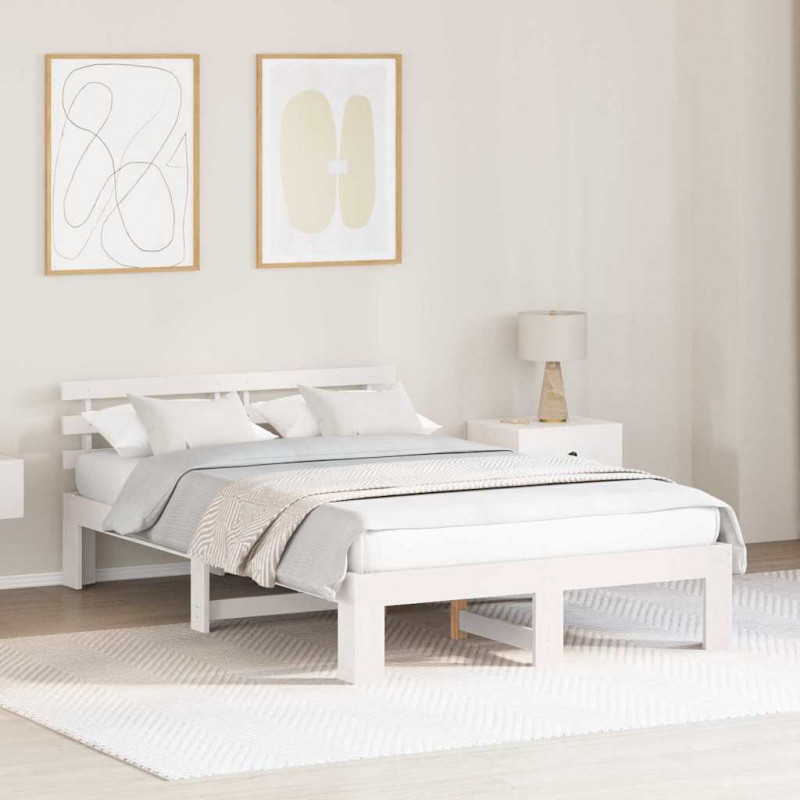 Ramka łóżka Z zagłówkiem Biały 120 x 200 cm Lite drewno sosnowe