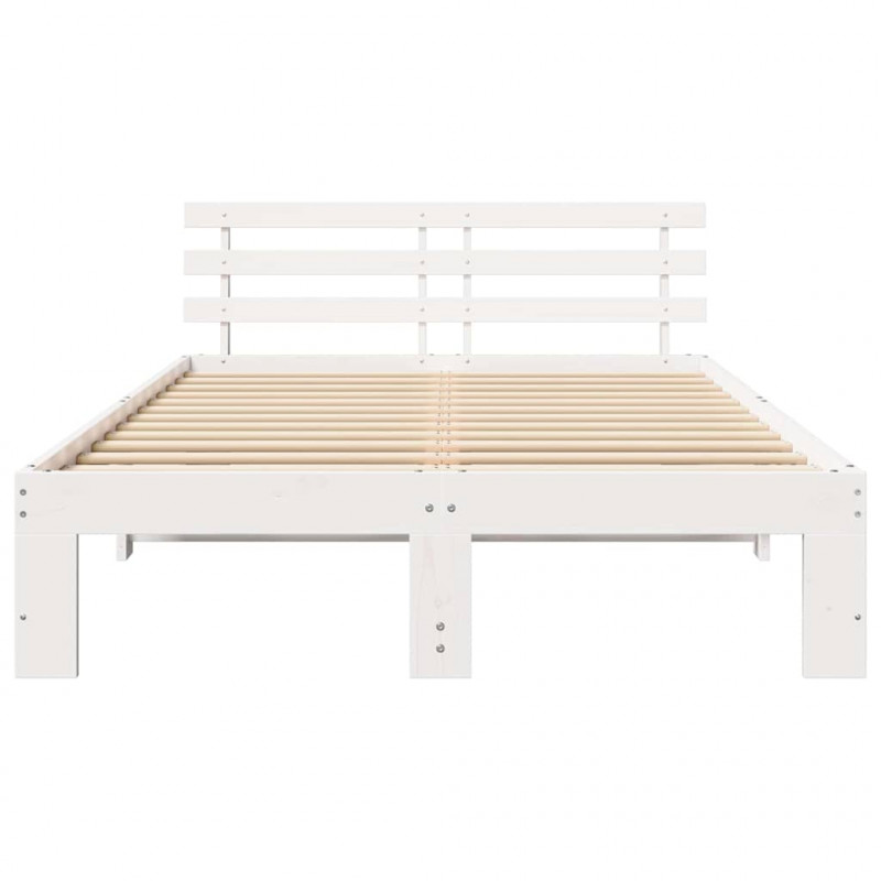 Ramka łóżka Z zagłówkiem Biały 120 x 200 cm Lite drewno sosnowe