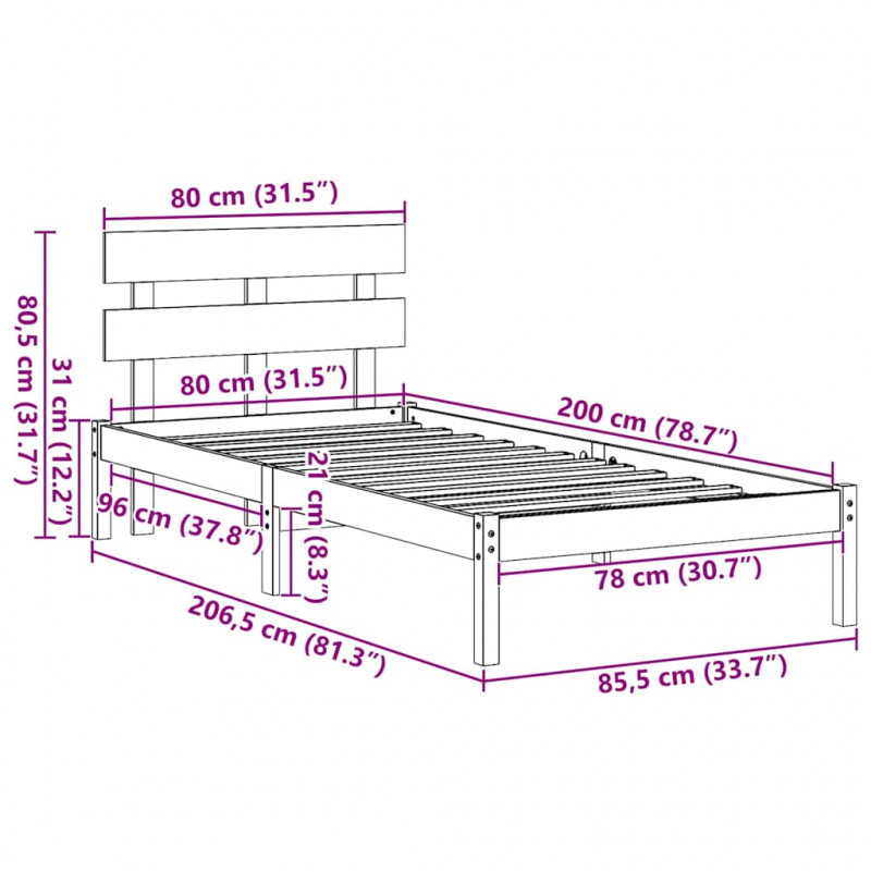 Ramka łóżka Brązowy 80 x 200 cm Lite drewno sosnowe