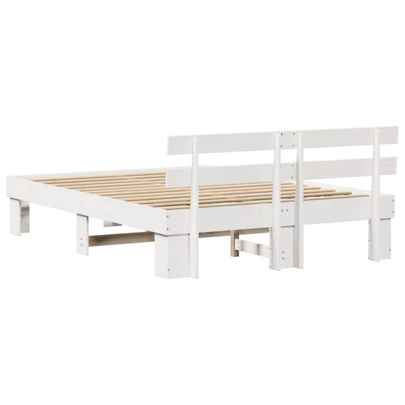 Ramka łóżka Z zagłówkiem Biały 140 x 200 cm Lite drewno sosnowe